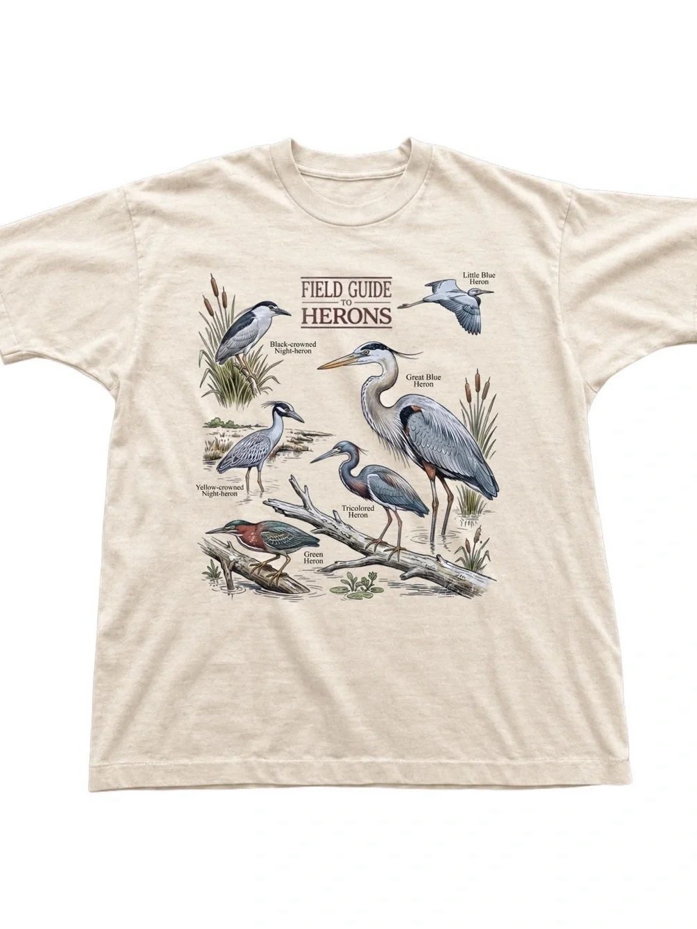 Cream Field Guide to Herons Graphic Tee